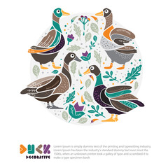 Ducks and flower decorative vector illustration
