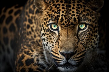 Fototapeta na wymiar A close up of a leopard with green eyes created with Generative AI technology