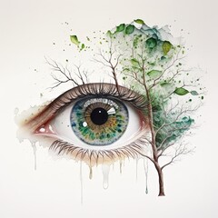An eye with a tree growing out of it created with Generative AI technology