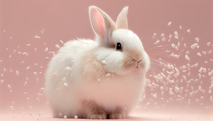 cute animal pet rabbit or bunny white color smiling and laughing isolated with copy space for easter background, Ai generated image