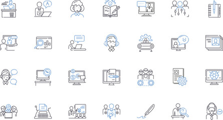 Productive staff line icons collection. Efficiency, Focus, Time-management, Collaboration, Responsibility, Accountability, Organization vector and linear illustration. Punctuality,Dedication