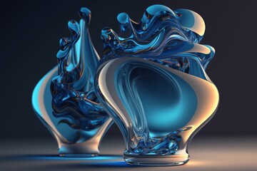 3D render glass motion with blue swirl as an abstract background created with Generative AI technology