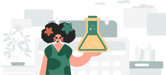 Unending lady holding chemical carafe, learning point. Trendy style, Vector Illustration