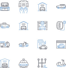 Tram and railway line icons collection. Transit, Commute, Track, Platform, Railroad, Train, Subway vector and linear illustration. Station,Trolley,Carriage outline signs set