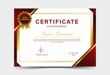 Award Certificate Template Layout with Badges, red and gold gradation, luxury, elegant, eps 10