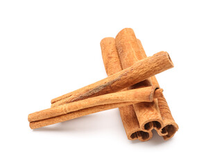 Cinnamon sticks on white background