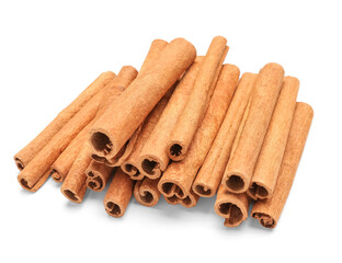 Cinnamon sticks on white background