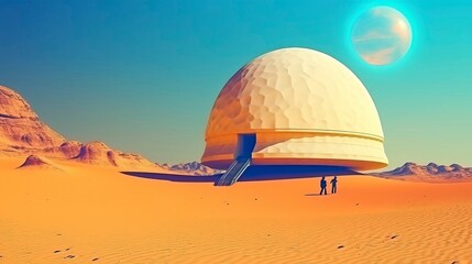 Fototapeta na wymiar Futuristic fantasy sci-fi landscape of the unknown alien illustration. Generative AI