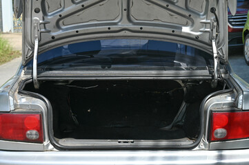 rear view of the car open trunk The exterior of a modern, modern car empty trunk