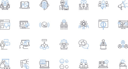 Expression line icons collection. Emotion, Mood, Feeling, Sentiment, Articulation, Communication, Dialogue vector and linear illustration. Vernacular,Language,Utterance outline signs set