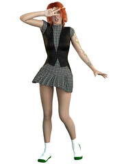 3D Fairy girl in green pleated dress