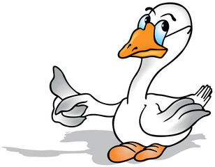 White Goose from Side View with Raised Wing