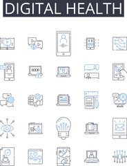 Digital health line icons collection. E-commerce, Social media, Mobile banking, Financial technology, Artificial intelligence, Online education, Cloud computing vector and linear illustration