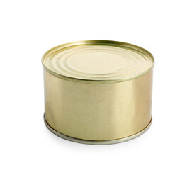 Tin can with fish isolated on white background