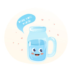 Illustration of a bottle of water. Drink more water.
Healthy lifestyle concept.