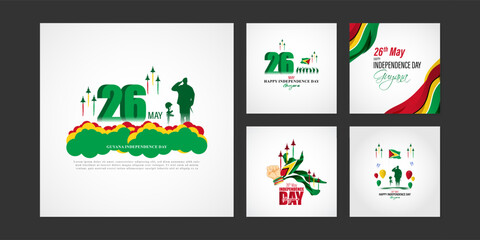 Vector illustration of Guyana Independence Day social media story feed set mockup template