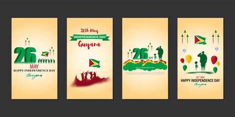Vector illustration of Guyana Independence Day social media story feed set mockup template