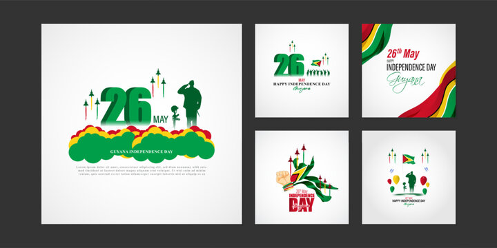 Vector illustration of Guyana Independence Day social media story feed set mockup template - Powered by Adobe