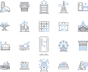 Household renovations line icons collection. Renovations, Remodeling, Flooring, Painting, Plumbing, Electrical, Roofing vector and linear illustration. Siding,Windows,Doors outline signs set