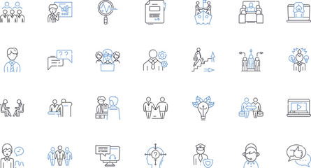 Organizational skills line icons collection. prioritize, efficiency, planning, time-management, delegation, coordination, multitasking vector and linear illustration. orderliness,schedule,discipline