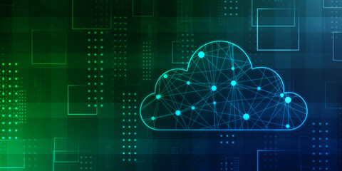 2d illustration of Cloud computing, Digital Cloud computing Concept background. Cyber technology, internet data storage, database and data server concept