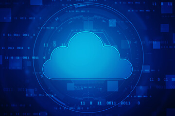 2d illustration of Cloud computing, Digital Cloud computing Concept background. Cyber technology, internet data storage, database and data server concept