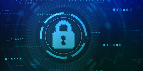 Digital Padlock on abstract technology background, Technology security concept. Modern safety digital background. Protection system, Cyber Security and safety information, personal data concept