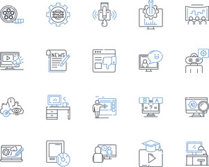 Multimedia enterprise line icons collection. Creative, Interactive, Innovative, Digital, Dynamic, Engaging, Efficient vector and linear illustration. Versatile,Professional,Cutting-edge outline signs