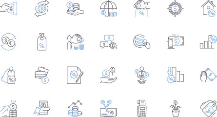 Profit channel line icons collection. Revenue, Income, Earnings, Returns, Gain, Benefit, Advantage vector and linear illustration. Yield,Margins,Dividend outline signs set