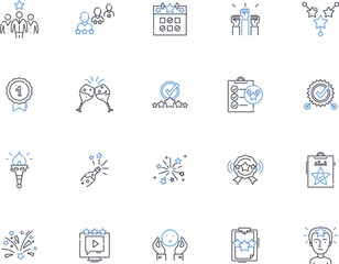 Satisfying accomplishment line icons collection. Triumph, Victory, Success, Fulfillment, Achievement, Accomplishment, Completion vector and linear illustration. Gratification,Contentment,Perseverance