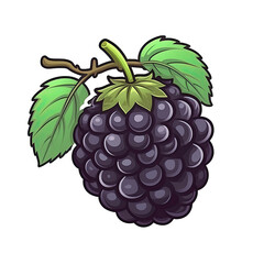 Blackberry In Cartoon Style Stiker On White Background On Isolated Transparent Background, Png, Logo. Generative AI