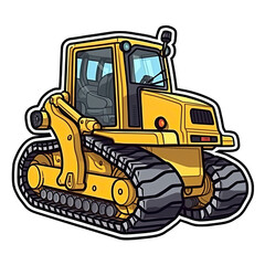 Bulldozer In Cartoon Style Stiker On White Background On Isolated Transparent Background, Png, Logo. Generative AI
