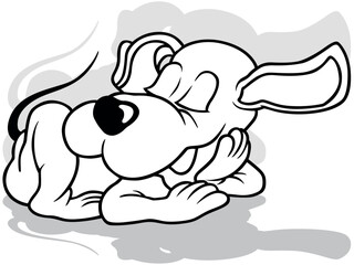 Drawing of a Sleeping Doggy with Closed Eyes on the Ground