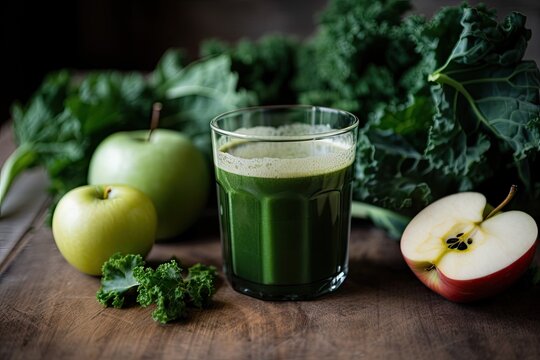 detox juice shot with kale, apple, and ginger, created with generative ai