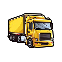 Container Truck In Cartoon Style Stiker On White Background On Isolated Transparent Background, Png, Logo. Generative AI