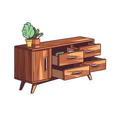 Credenza In Cartoon Style Stiker On White Background On Isolated Transparent Background, Png, Logo. Generative AI