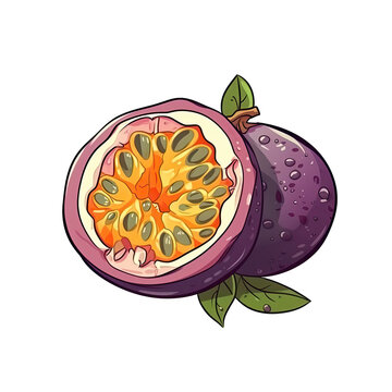 Passionfruit In Cartoon Style Stiker On White Background On Isolated Transparent Background, Png, Logo. Generative AI