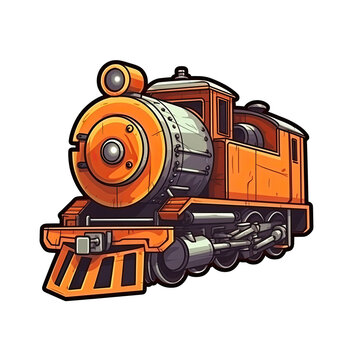 Train Engine In Cartoon Style Stiker On White Background On Isolated Transparent Background, Png, Logo. Generative AI