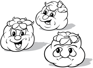 Drawing of Three Tomatoes with Different Facial Expressions