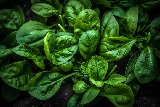 Fresh green baby spinach leaves. Generative AI