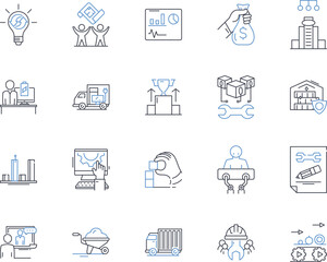 Business model line icons collection. Innovation, Mtization, Scalability, Sustainability, Disruption, Efficiency, Agility vector and linear illustration. Revenue,Differentiation,Flexibility outline