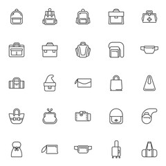 Types of bag line icons set