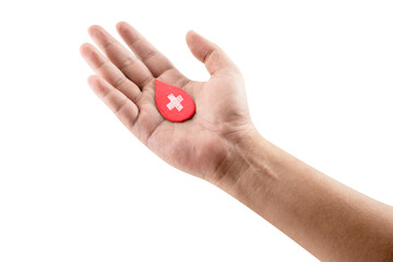 Human hand showing red blood drop