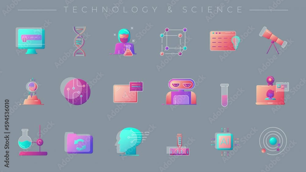 Poster set of line icons on the theme of technology and science.