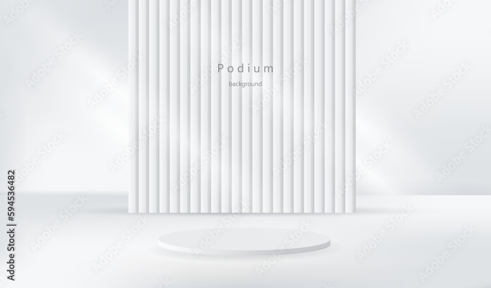 Poster white studio empty room with pedestal podium for mock up sale product. gray geometric platform with 