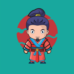 cute samurai cartoon character, t-shirt print design illustration , cartoon character, concept 