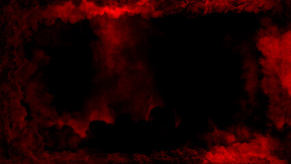Dark red smoke or clouds square screen frame, isolated - abstract 3D rendering
