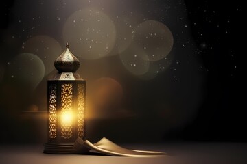 Ilustration islamic lantern stands with candle light ramadan kareem background Generated ai