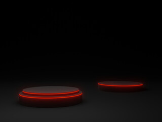3D black podium with red neon lights.