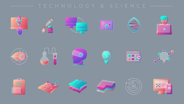 Animated line icons on Technology and Science theme.